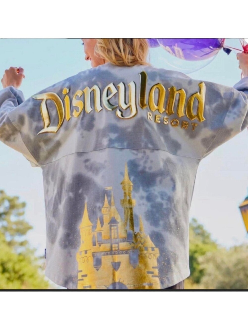 Disneyland Resort Spirit Jersey Grey Tie-Dye Gold Foil Castle Size Large